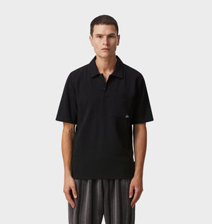 Waffle SS Polo Shirt - Black