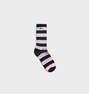 Stripe Basic Sock - White/Navy Stripe