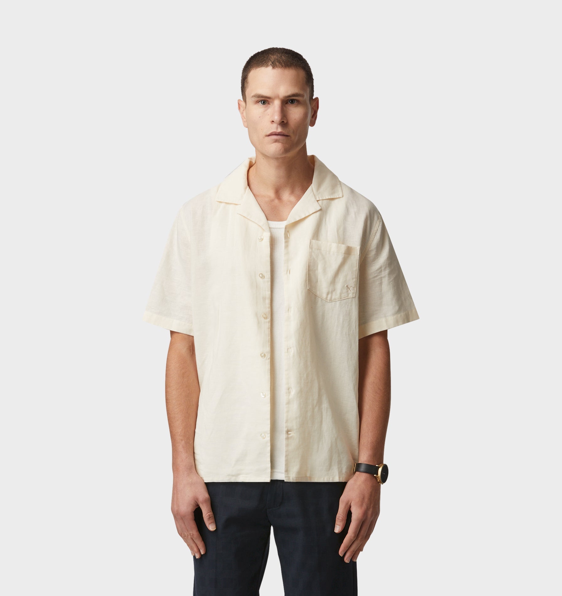 Linen Cuban Collar SS Shirt - Off White