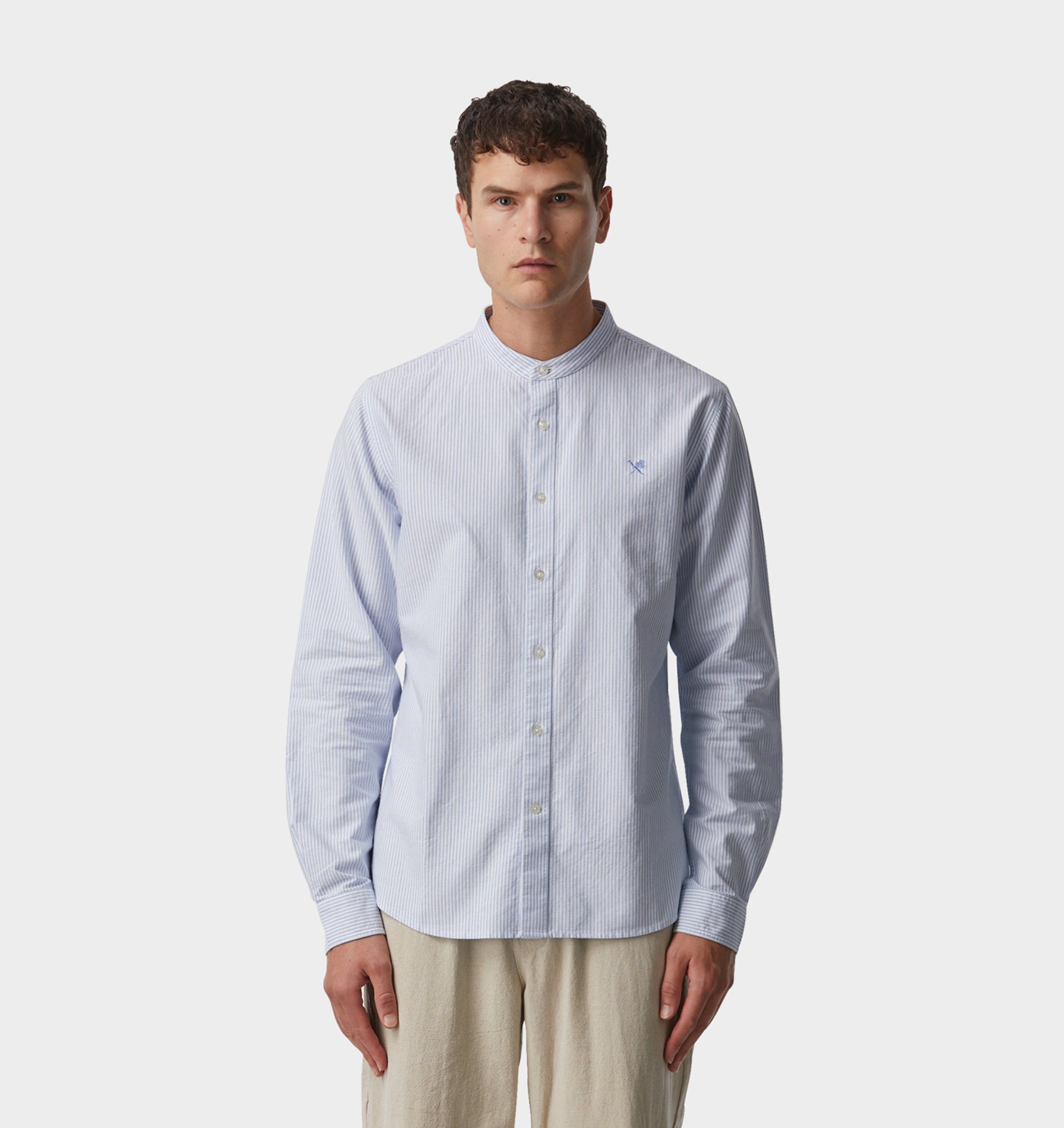 Mandarin Collar Shirt - Blue/White Stripe