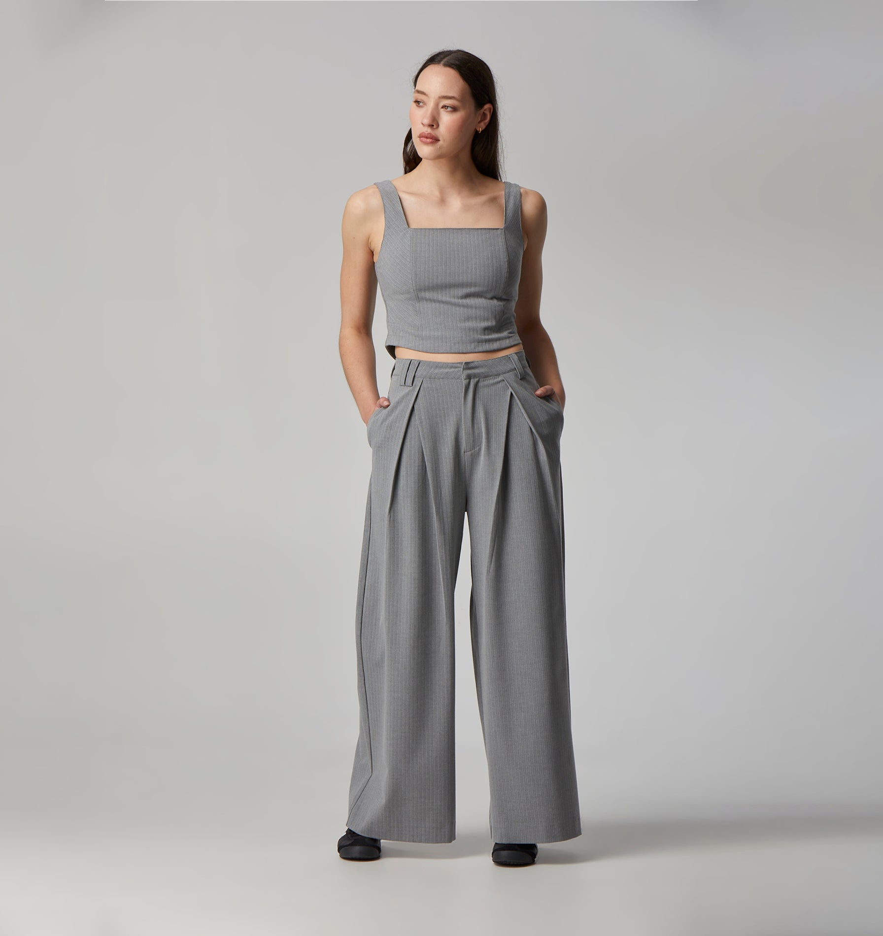 Pleat Pant - Grey Pinstripe