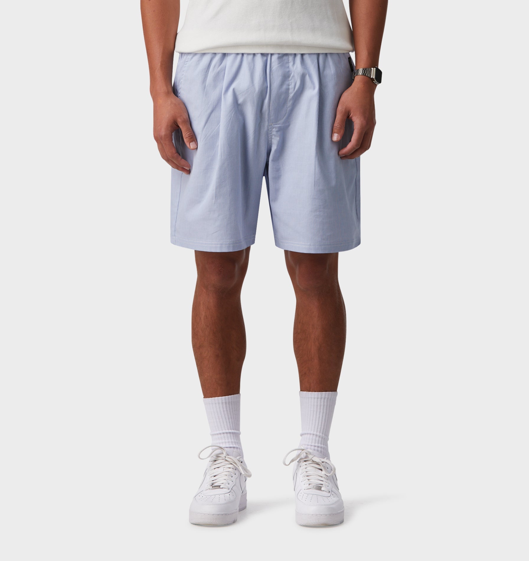 Stripe Michael Pleat Short - Blue/White