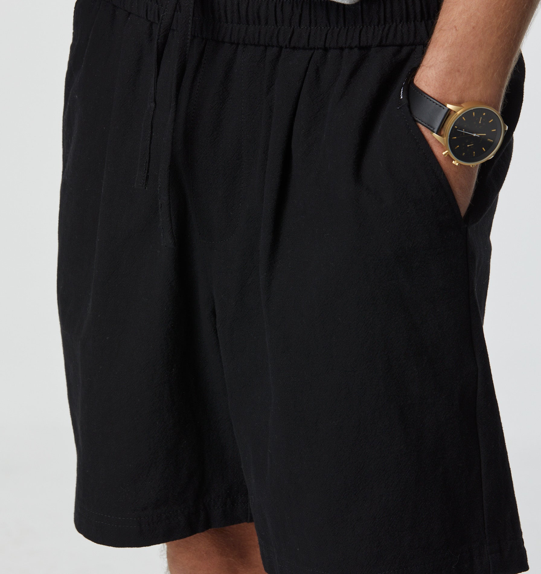 Linen Michael Pleat Short - Black