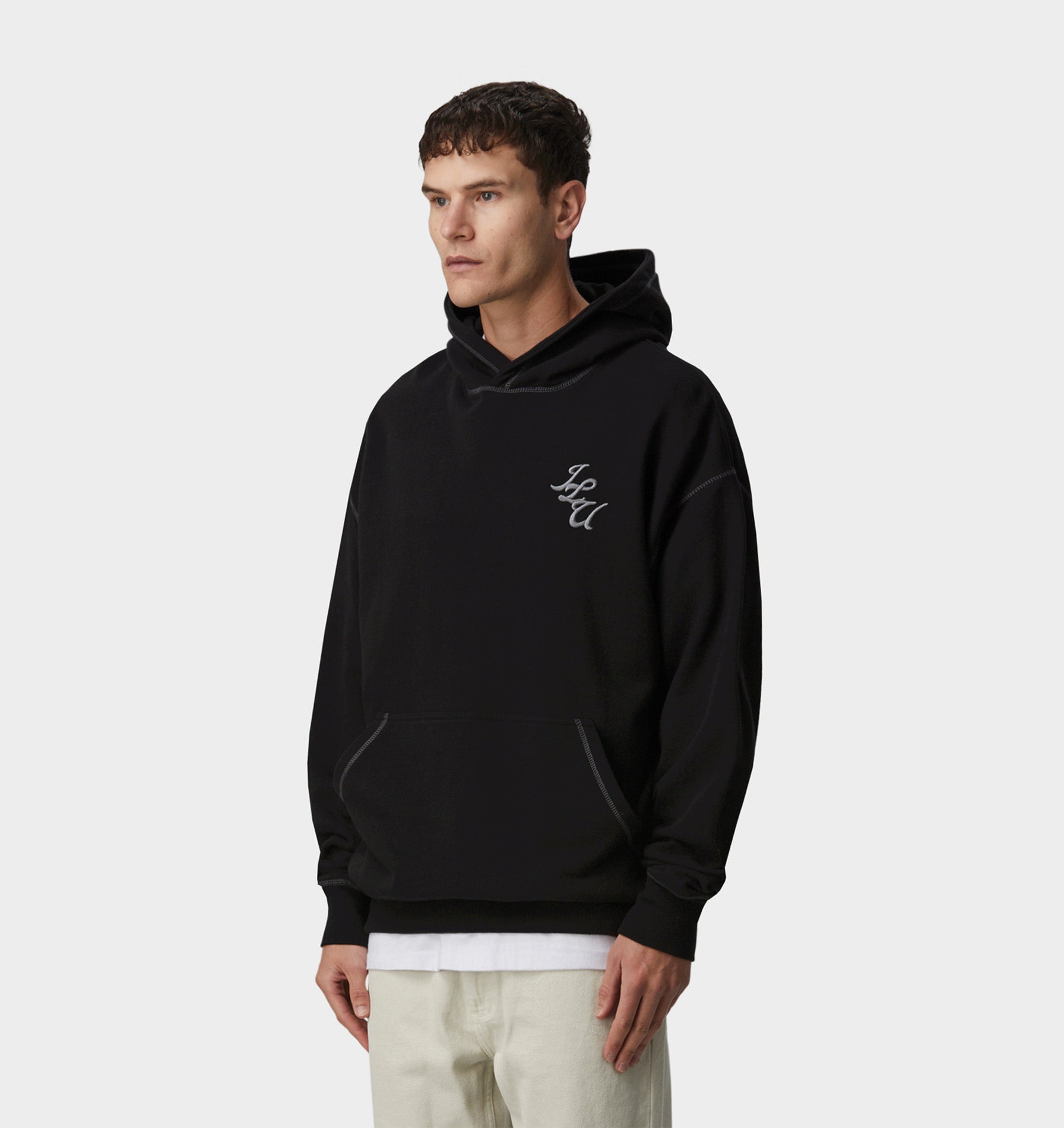 Contrast Stitch Box Hood - Black