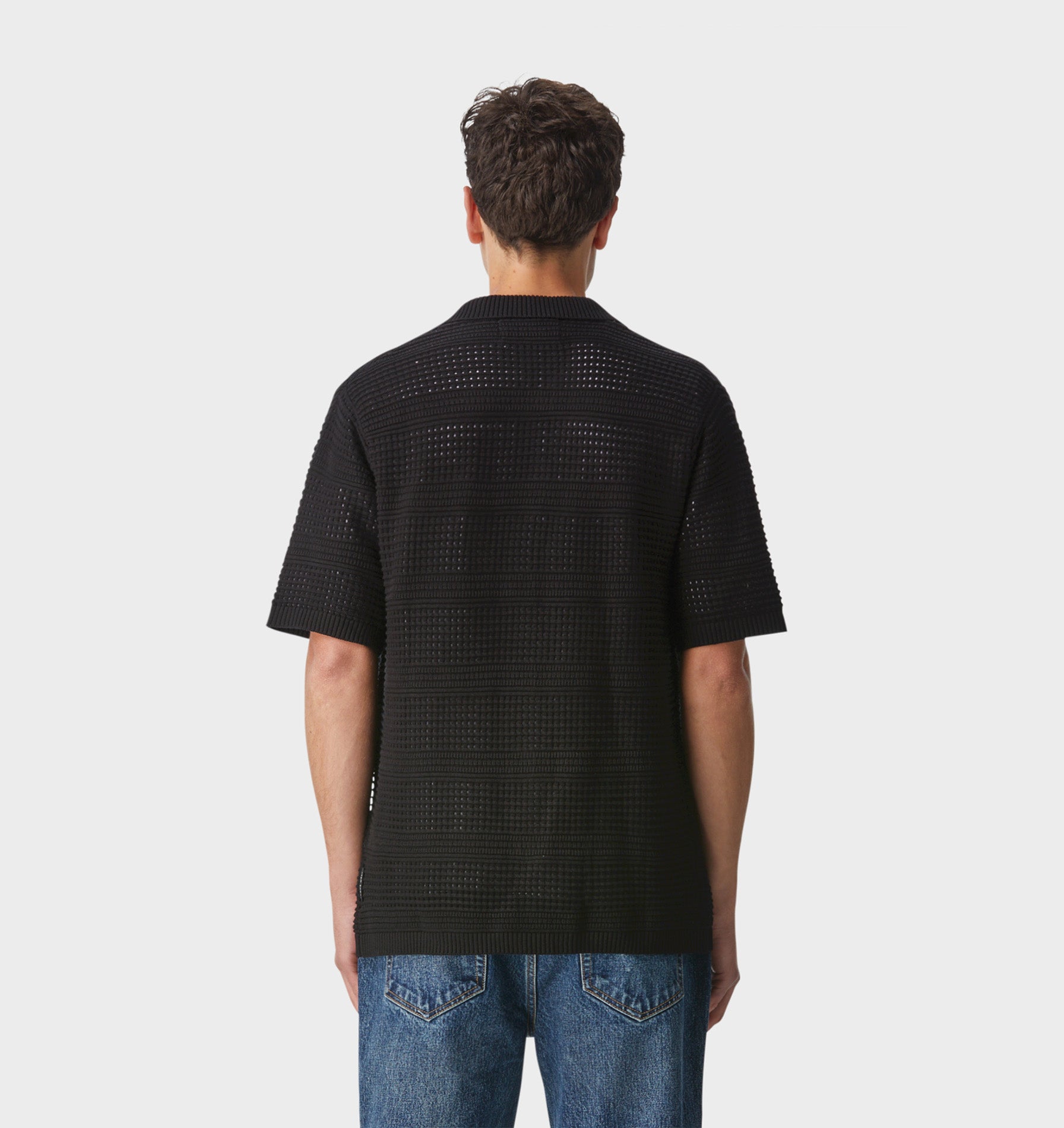 Textured Knit SS Shirt - Black