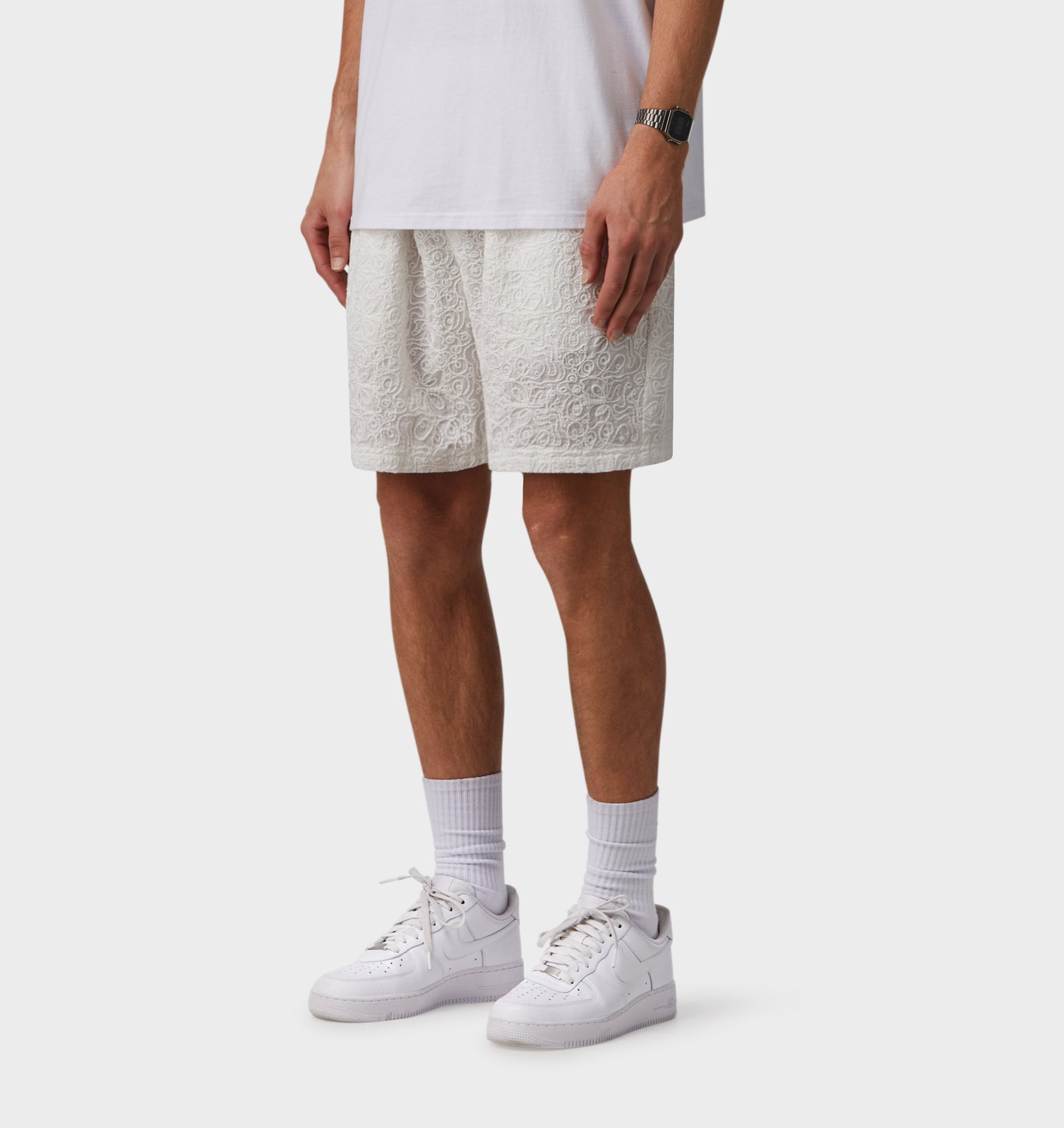 Chainstitch Michael Pleat Cord Short - White