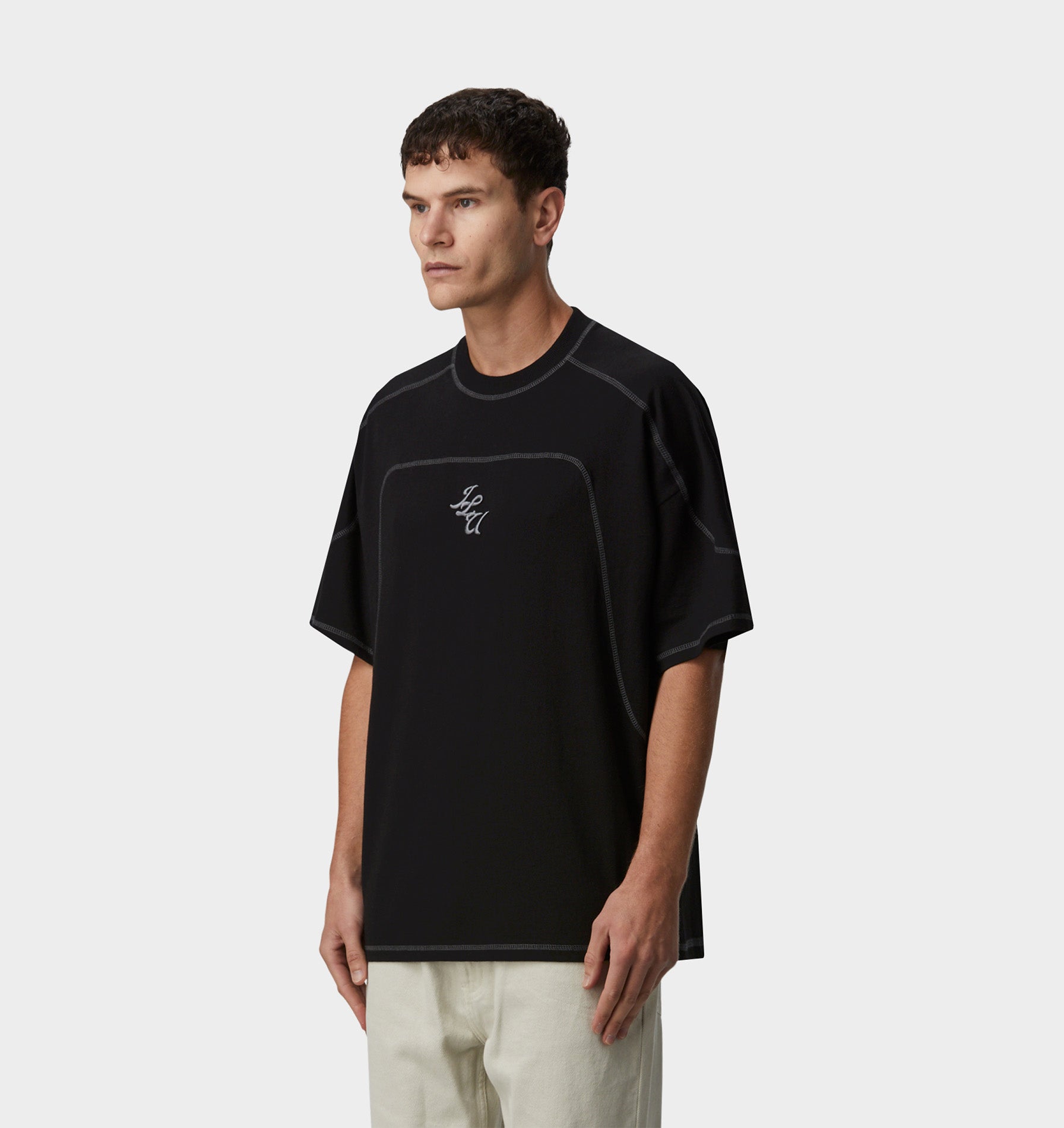 Contrast Stitch Box Tee - Black