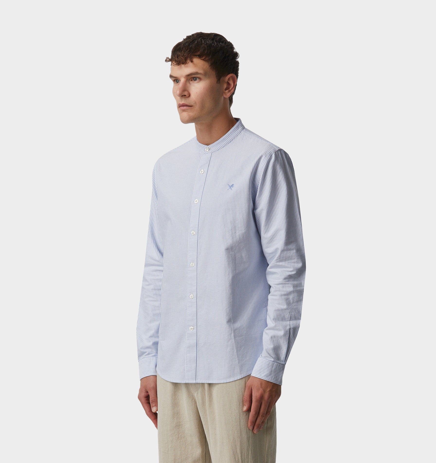 Mandarin Collar Shirt - Blue/White Stripe