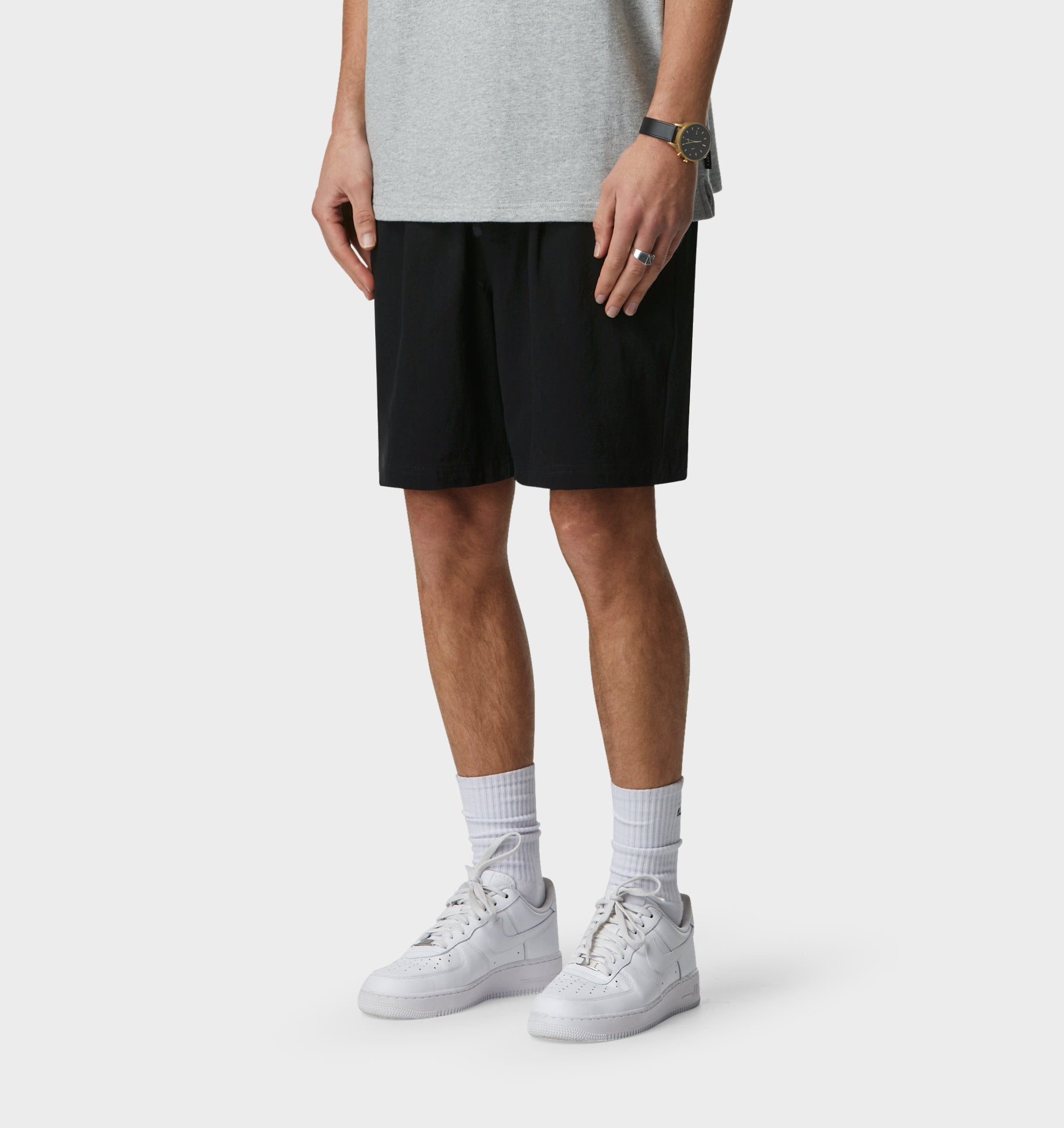 Linen Michael Pleat Short - Black