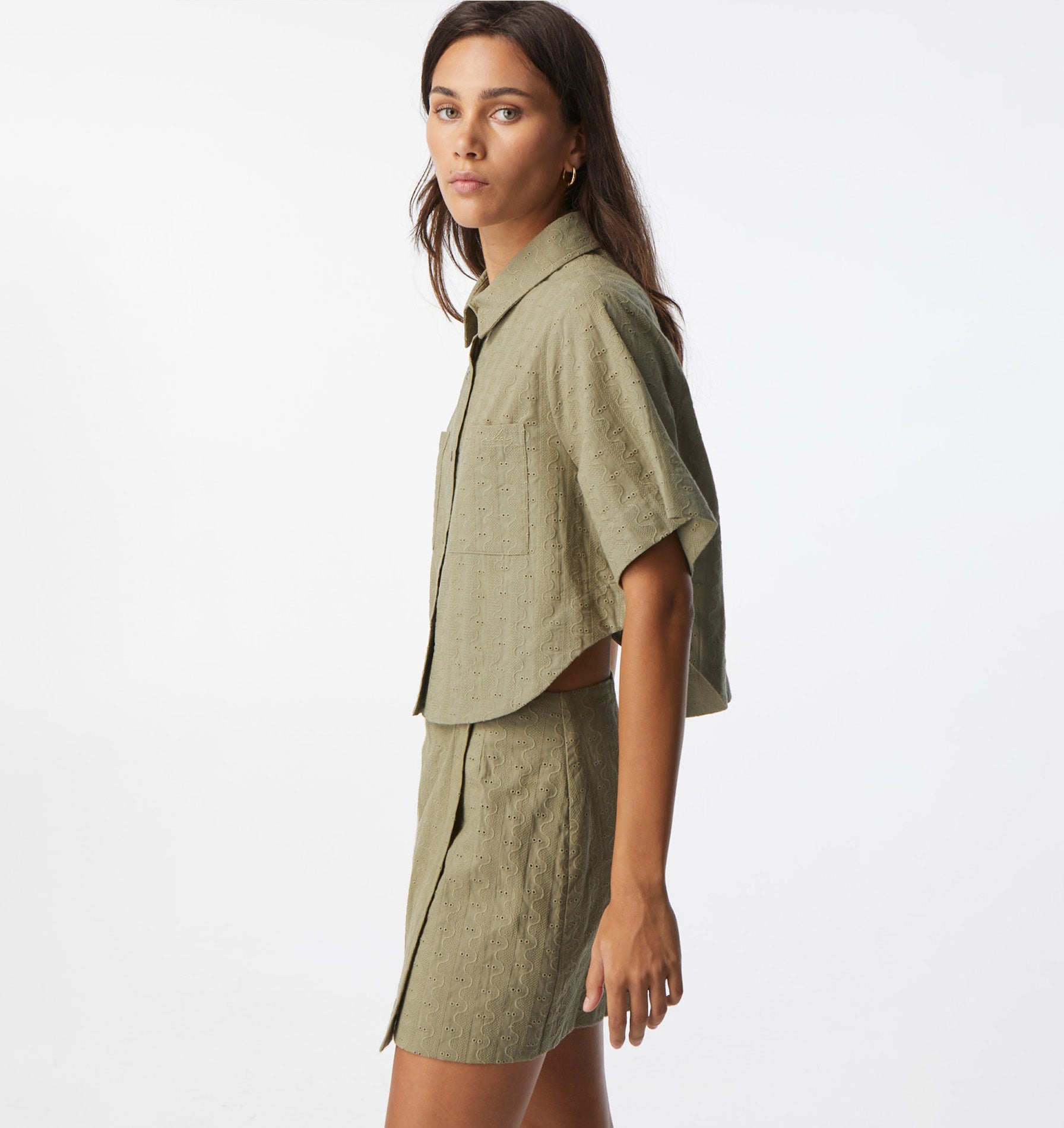 Edie Cropped SS Shirt - Sage Lace