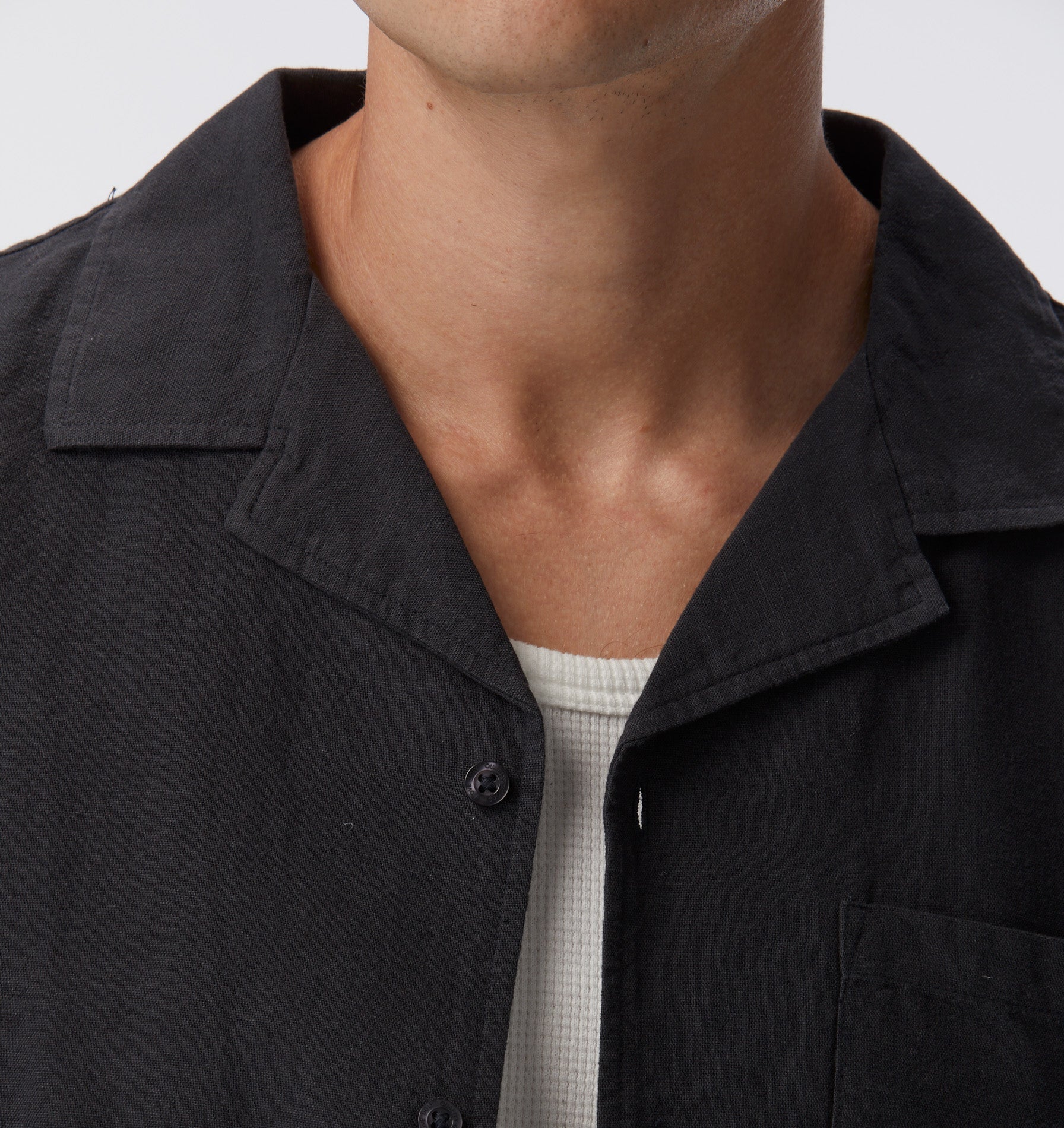 Linen Cuban Collar SS Shirt - Charcoal