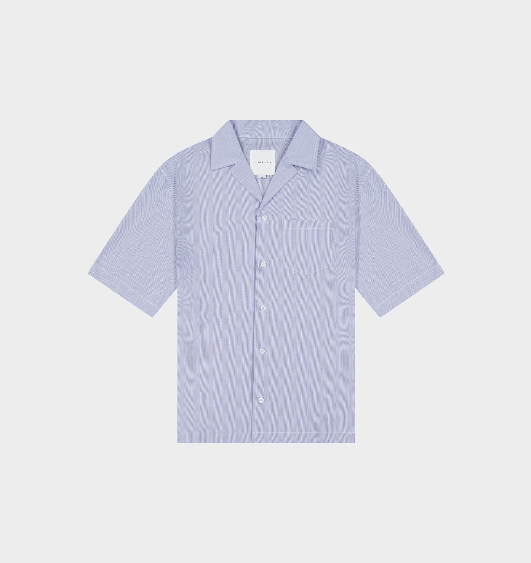 Box Cuban Collar Shirt - Blue/White Stripe