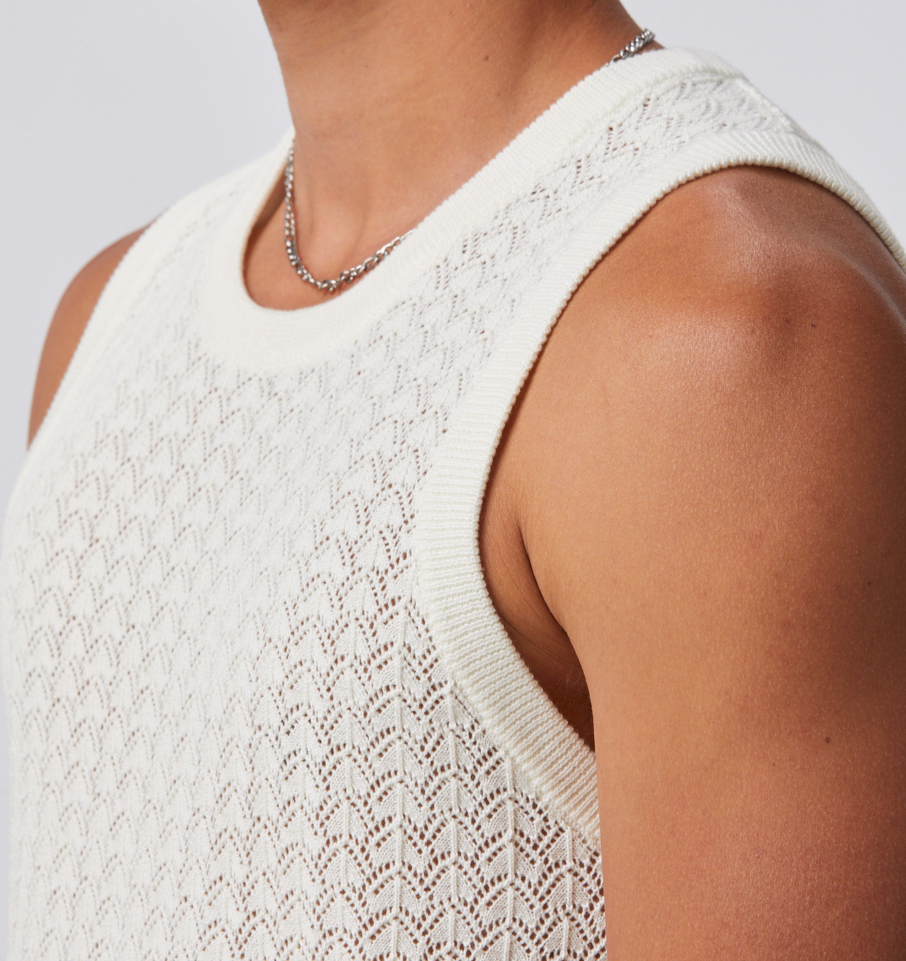 Chevron Knit Tank - White