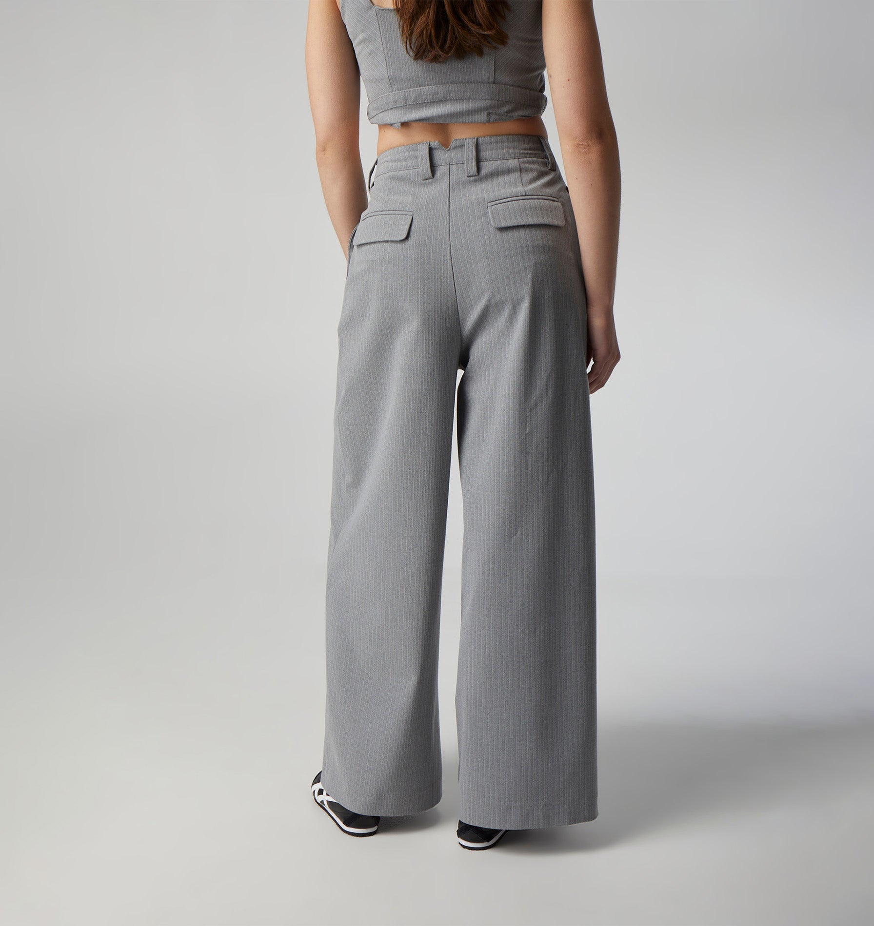 Pleat Pant - Grey Pinstripe