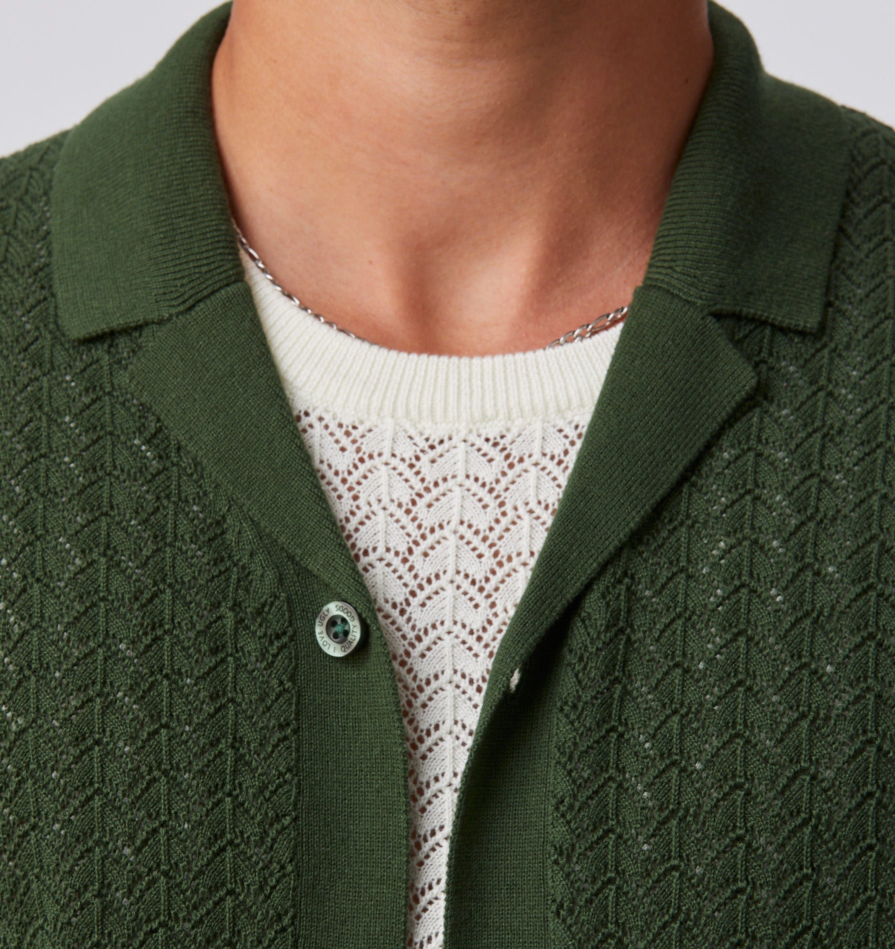 Chevron Knit Cuban Collar - Forest Green