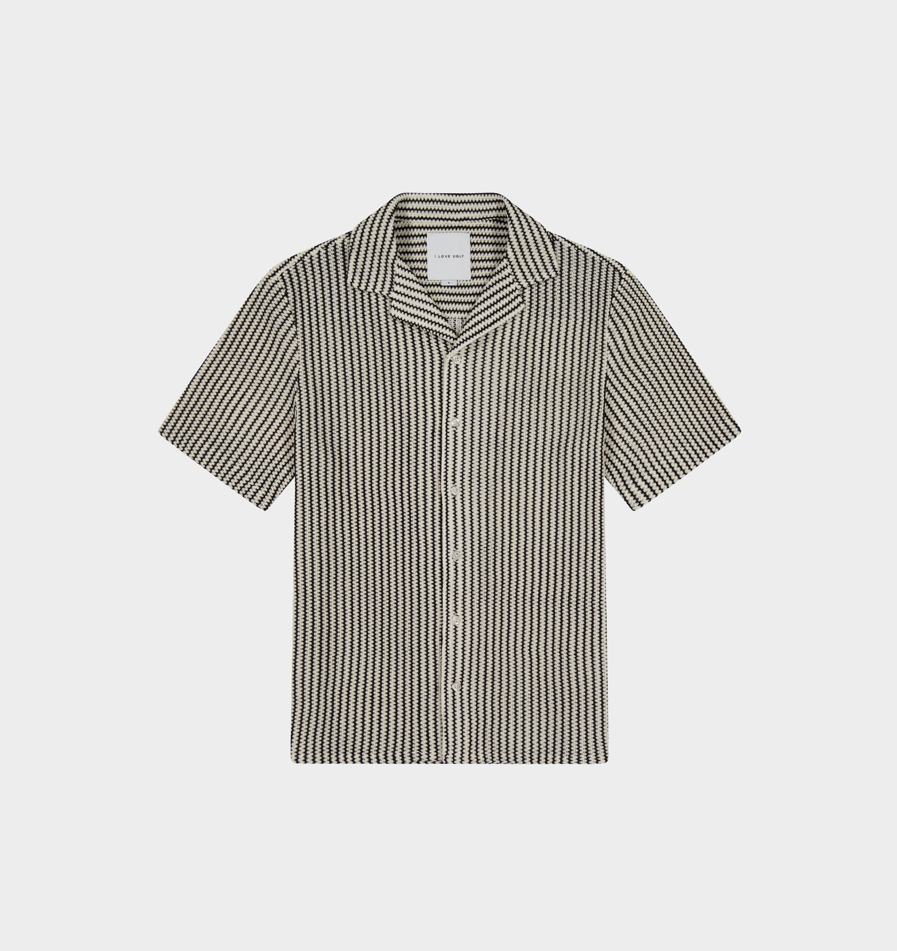 Textured Cuban Collar SS Shirt - Off White/Black